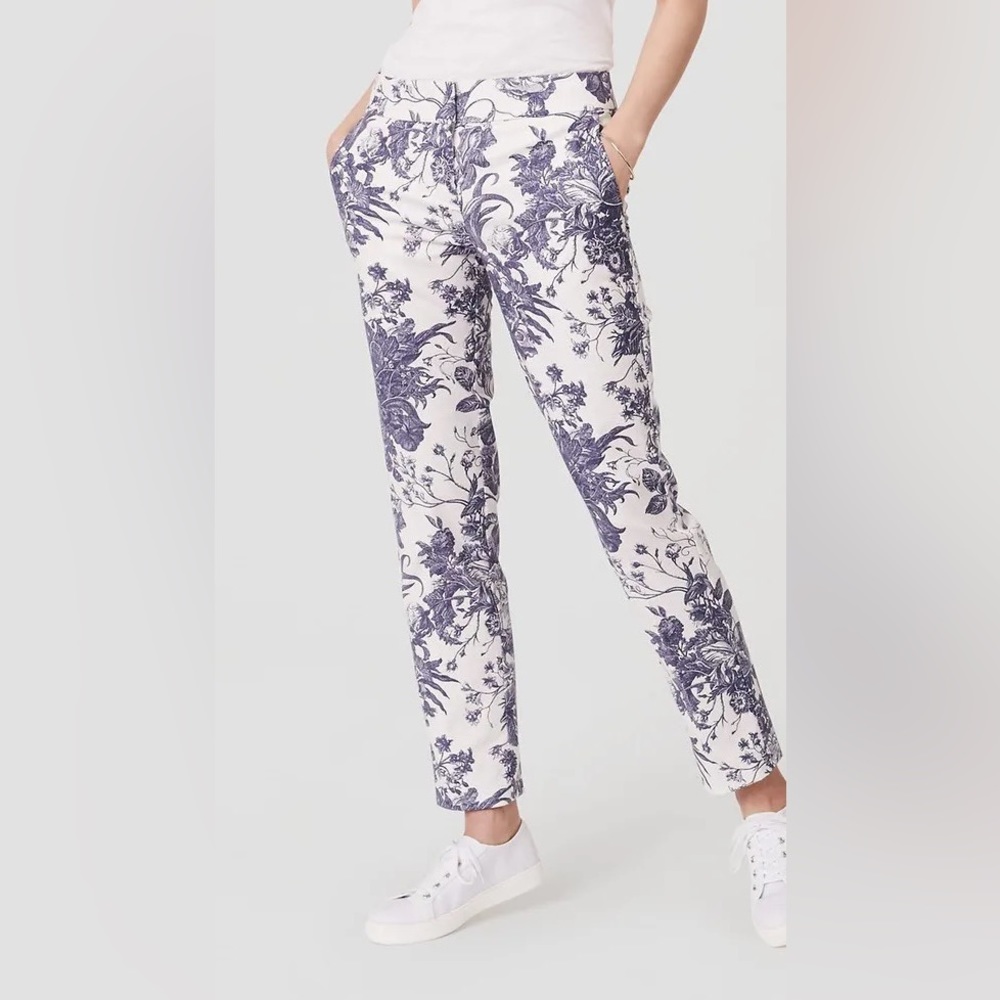 NWT Loft Tailored Botanic Pencil Pants- Moonlight/ Ivory Color- Size 2
